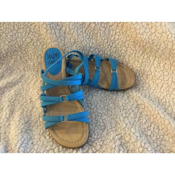 Impo Shoes - Impo stretch Sandals blue sliver accents 7.5 m brown sole beach vacation gift